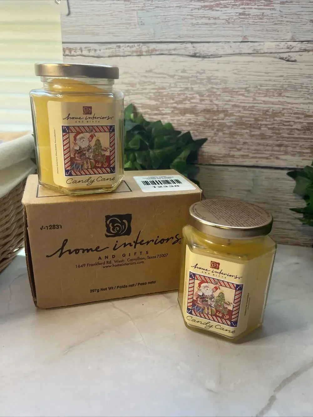 2 VINTAGE HOME INTERIORS HOMCO JARS CANDLE Candy Cane 7.5 OUNCE New In Box
